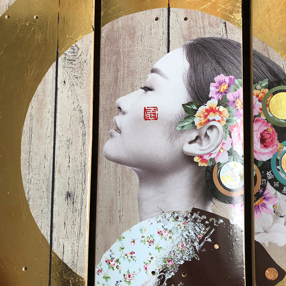 Patience New Rose with Hummingbird Skatedeck Trio