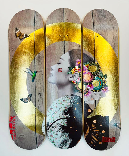 Patience New Rose with Hummingbird Skatedeck Trio